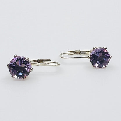 Sterling silver purple topaz leverback earrings vintage faceted stones