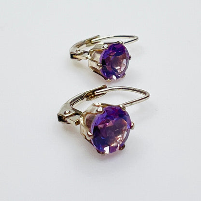 Side view purple topaz sterling silver earrings leverback closure