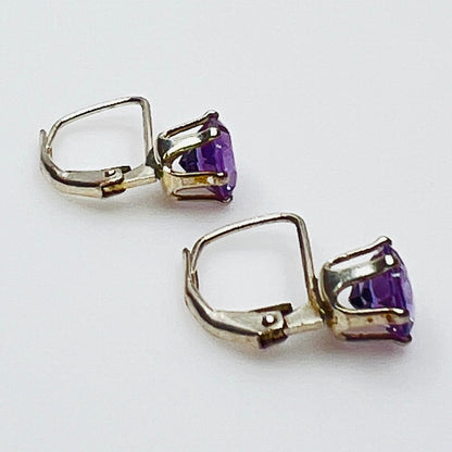 Side view purple topaz sterling silver earrings leverback closure
