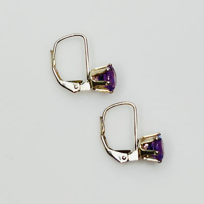 Side view purple topaz sterling silver earrings leverback closure