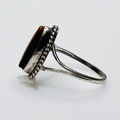 Side profile of vintage sterling silver tiger’s eye ring