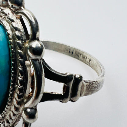 Band view of ESPO sterling silver turquoise ring with sterling marking