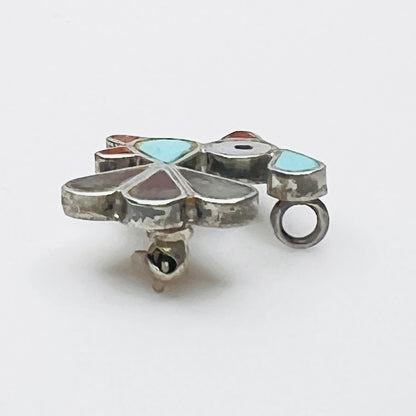 Vintage Southwestern bird brooch pendant with turquoise, mother of pearl and stone inlay details