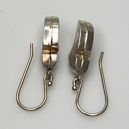 Vintage sterling silver dangle earrings shaped like Dutch clogs with red enamel