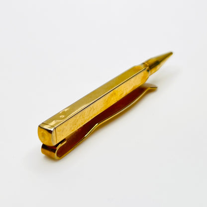 Side view of vintage Swank retractable pencil tie clip showing pencil mechanism