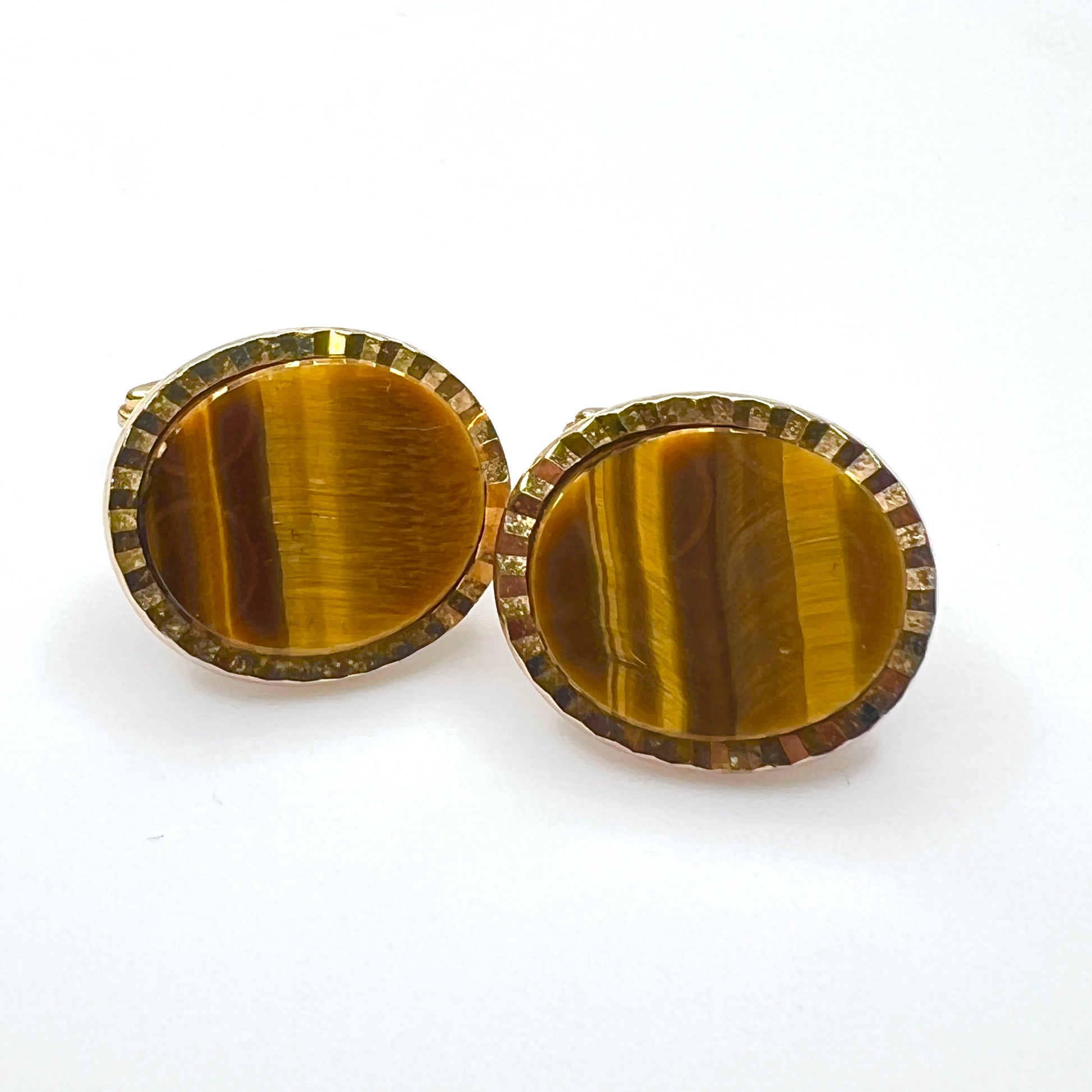 Vintage West Germany tiger eye cufflinks with gold tone textured bezels