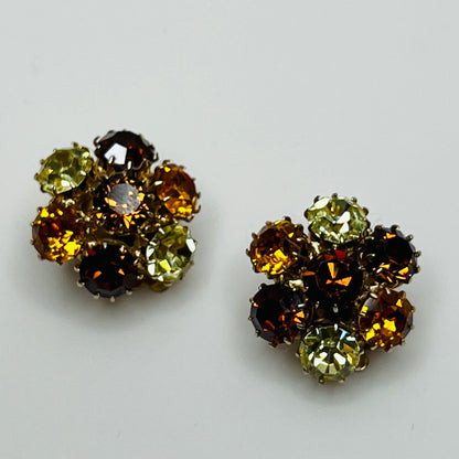 Cluster clip-on earrings with prong-set amber, citrine, and pale yellow stones