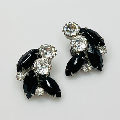 Weiss vintage clip-on earrings with black and clear rhinestones