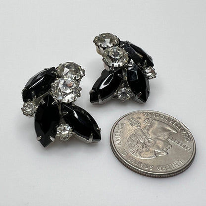 Weiss vintage clip-on earrings with black and clear rhinestones