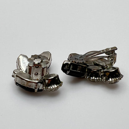 Signed Weiss black navette and clear rhinestone earrings