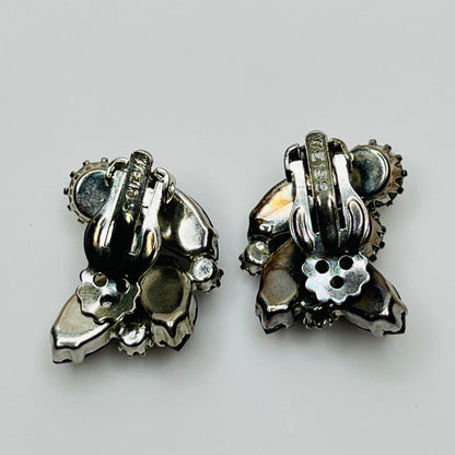 Signed Weiss black navette and clear rhinestone earrings