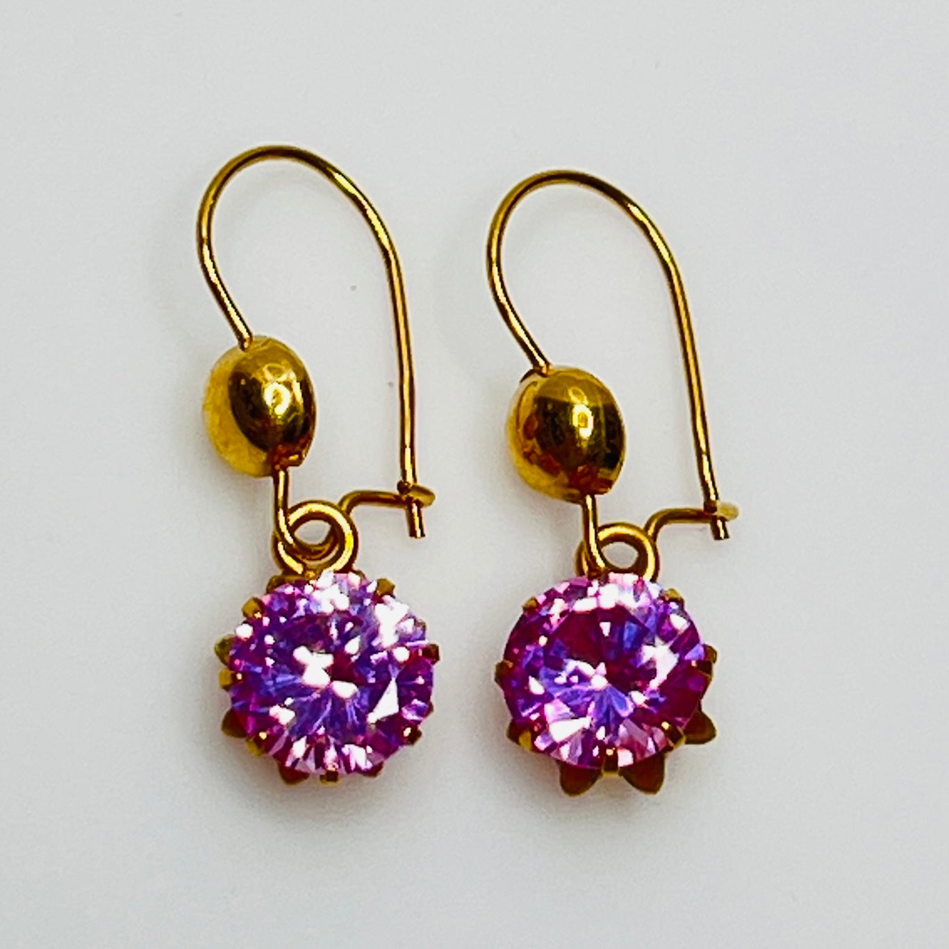 Vintage Wells 14K gold-filled earrings with prong-set pink Austrian crystal dangles