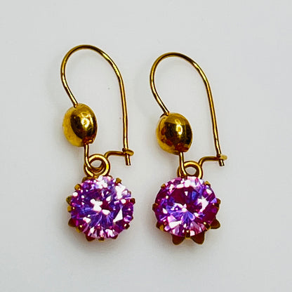 Vintage Wells 14K gold-filled earrings with prong-set pink Austrian crystal dangles