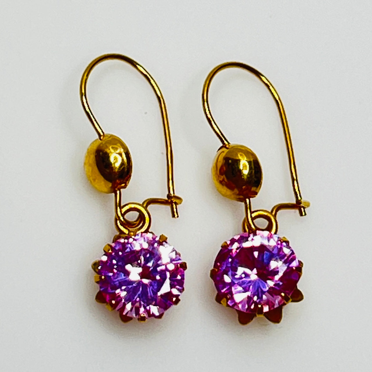Vintage Wells 14K gold-filled earrings with prong-set pink Austrian crystal dangles