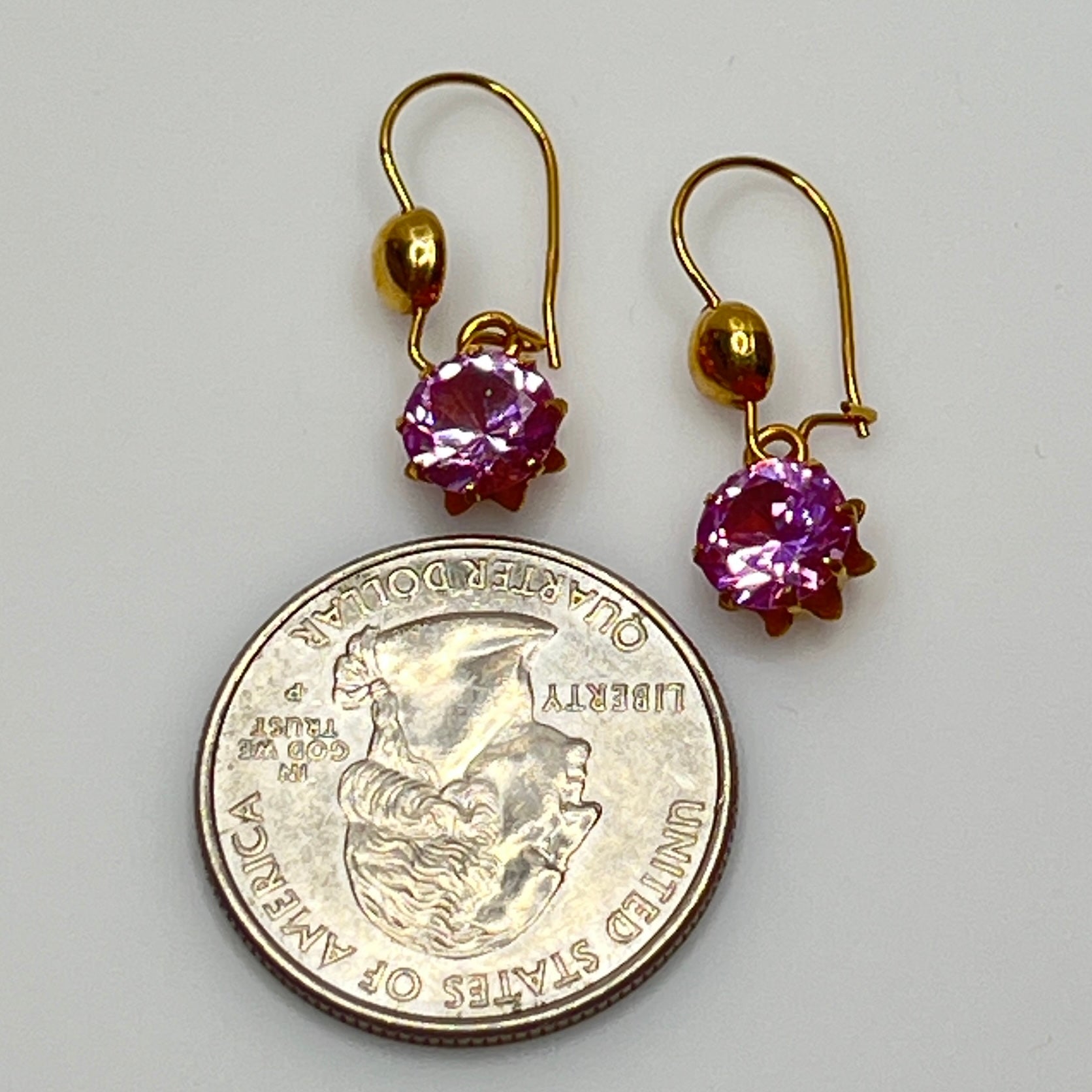 Vintage Wells 14K gold-filled earrings with prong-set pink Austrian crystal dangles