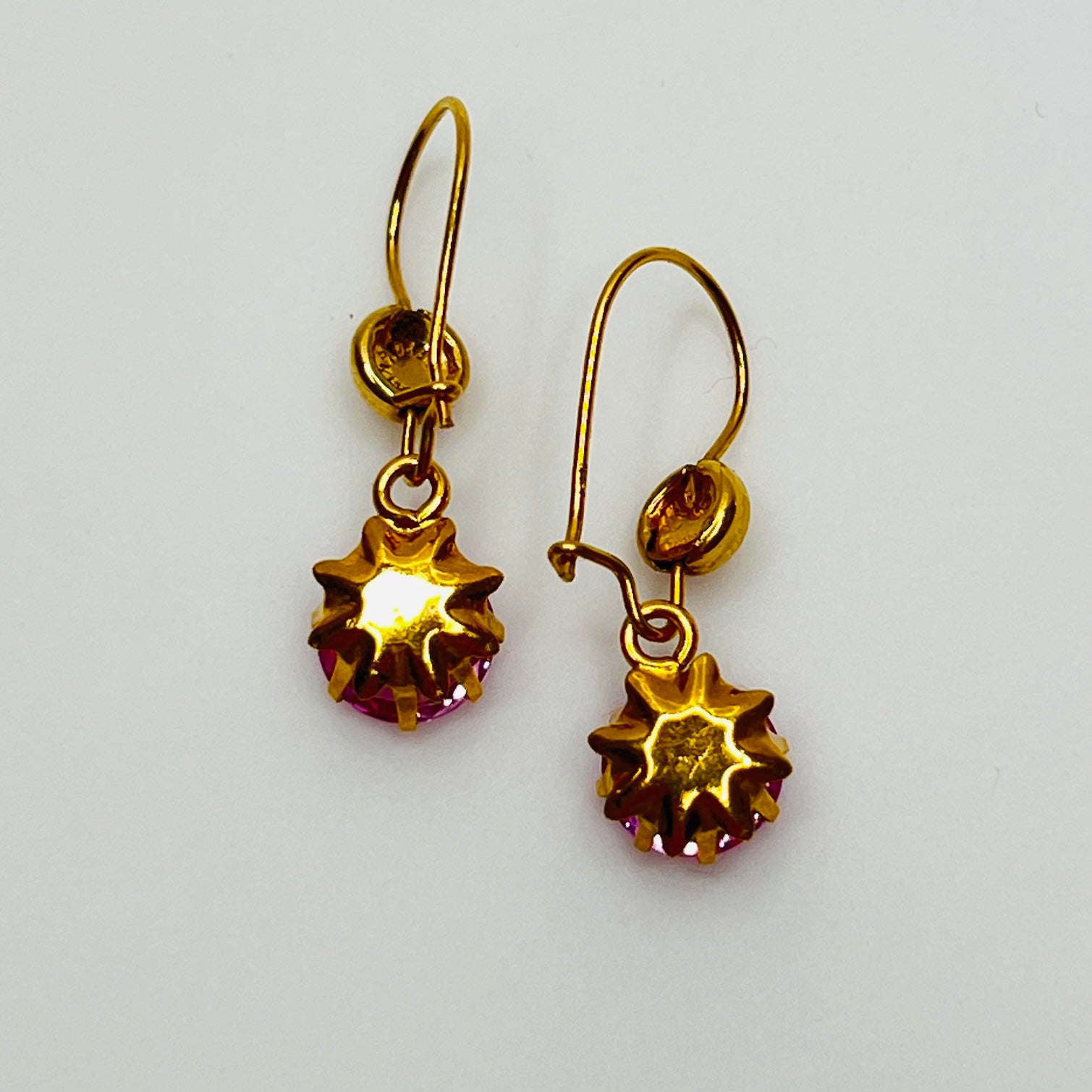 Vintage Wells 14K gold-filled earrings with prong-set pink Austrian crystal dangles