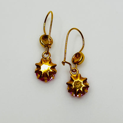 Vintage Wells 14K gold-filled earrings with prong-set pink Austrian crystal dangles