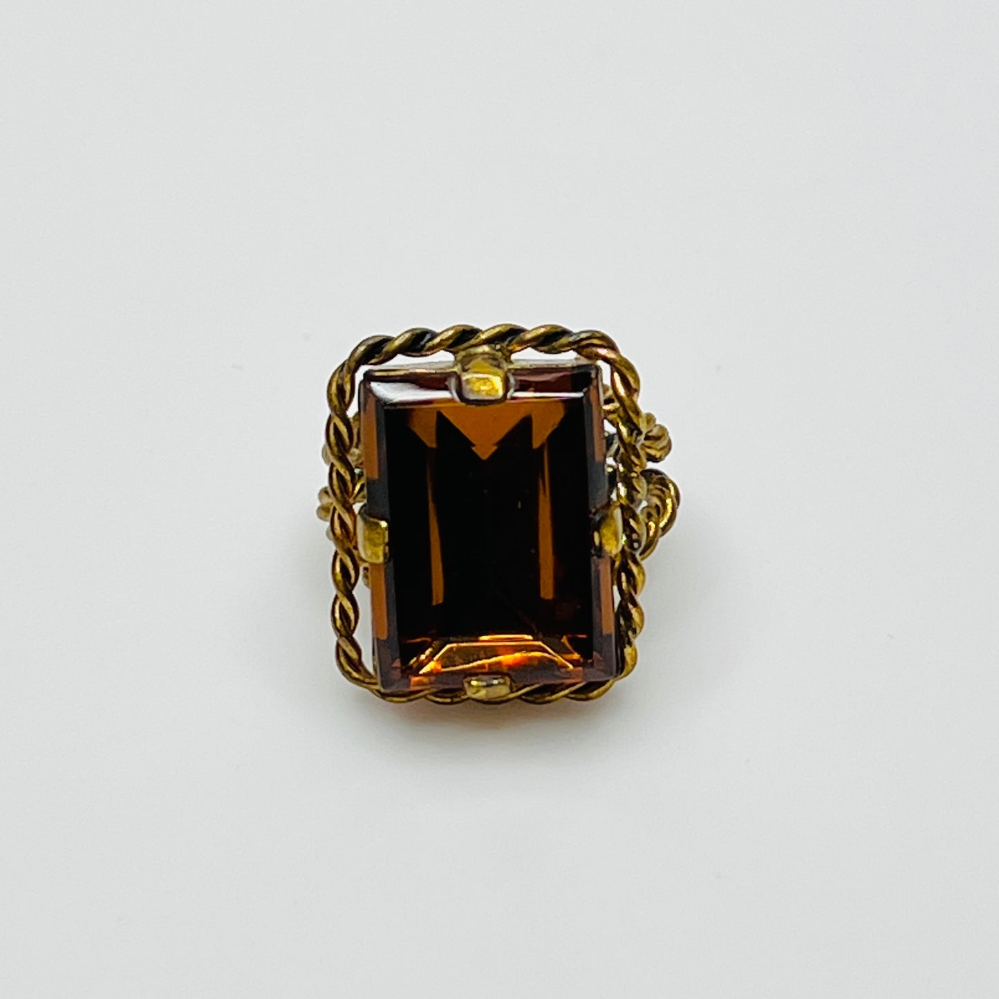 Adjustable gold-tone cocktail ring with large faceted Austrian crystal