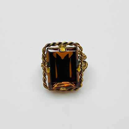 Adjustable gold-tone cocktail ring with large faceted Austrian crystal