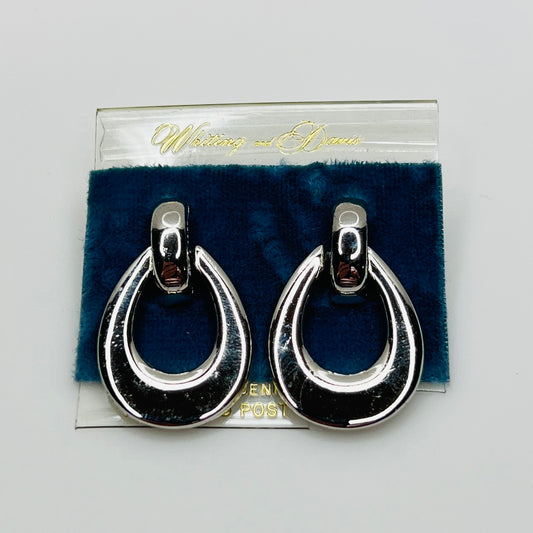 Whiting & Davis silver door knocker earrings on original card