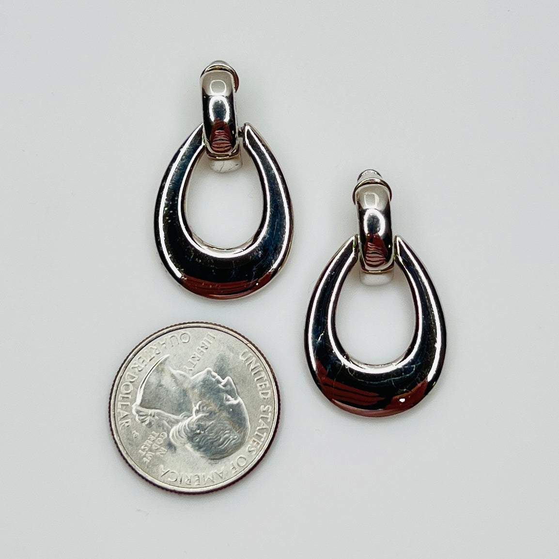 Vintage silver tone door knocker pierced earrings 1980s