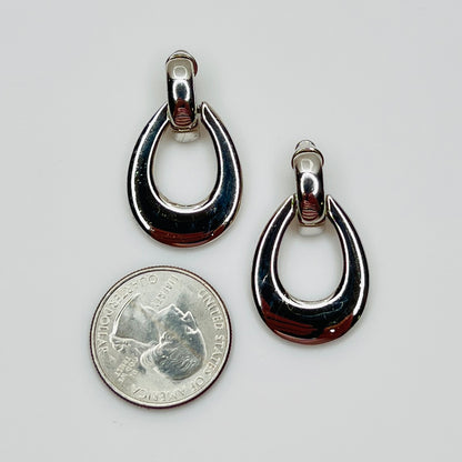 Vintage silver tone door knocker pierced earrings 1980s