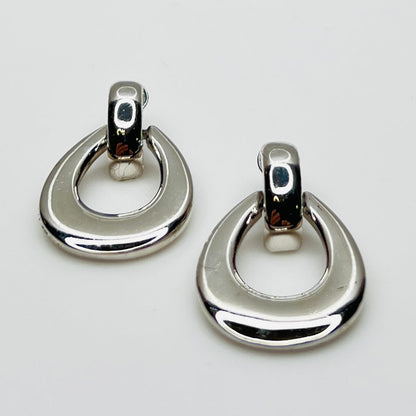 Vintage silver tone door knocker pierced earrings 1980s