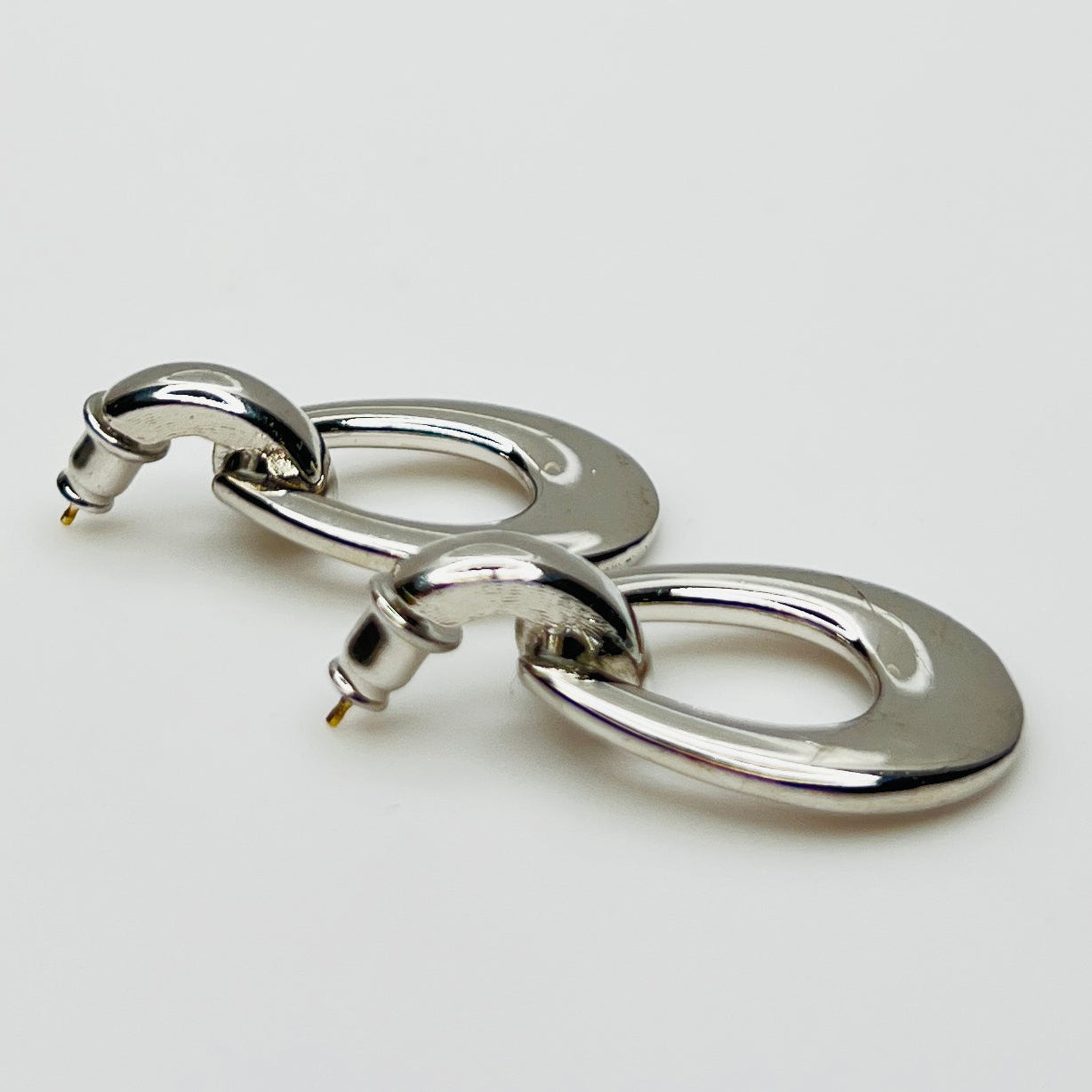 Vintage silver tone door knocker pierced earrings 1980s