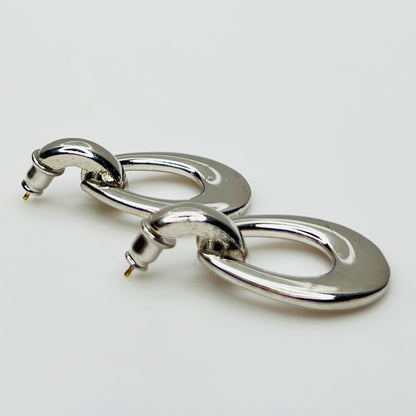Vintage silver tone door knocker pierced earrings 1980s