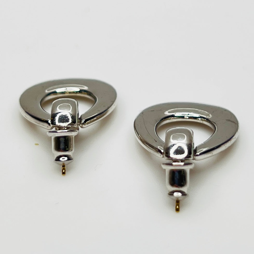 Vintage silver tone door knocker pierced earrings 1980s