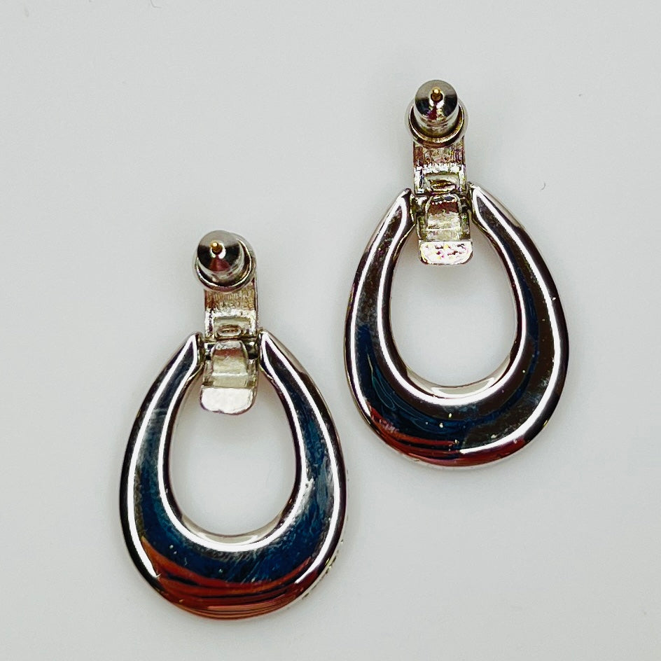 Vintage silver tone door knocker pierced earrings 1980s