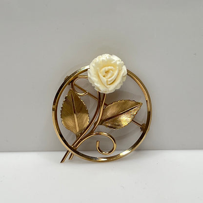 Vintage Winard gold-filled brooch with carved ivory rose