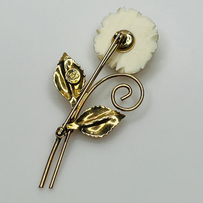 Vintage Winard 12K gold-filled brooch with carved ivory rose and long stem design